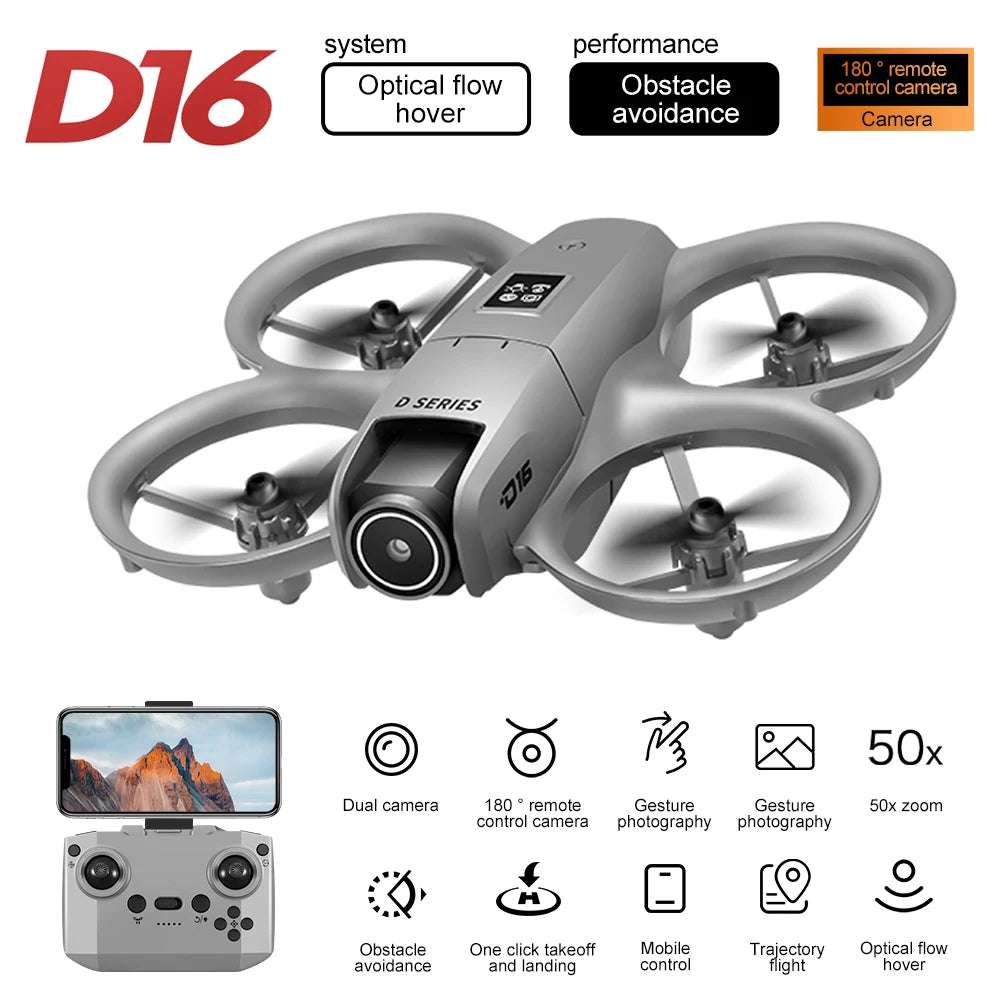 2025 D16 Mini Drone HD Camera 4K 1080P 180 ° Lens Dron Professional Obstacle Avoidance Optical Flow FPV Dron RC Quadcopter Toys - Mountain ship