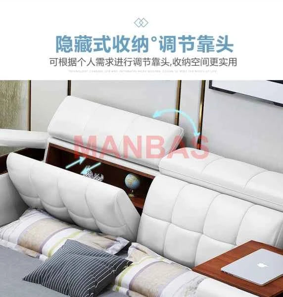 King/Queen Size Multifunctional Bed Tech Smart Beds Ultimate Camas TATAMI Massage Lit Genuine Leather Upholstered Bed with Audio - Mountain ship