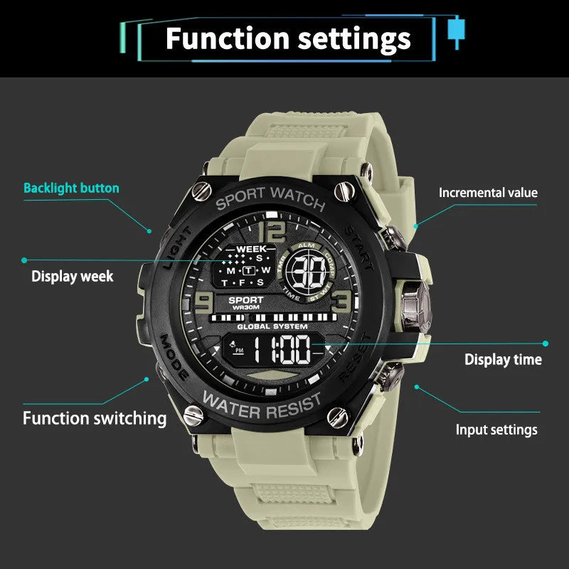 Men Waterproof Sports Watches Multifunction Electronic Watches Anti Drop and Shock-absorbing Wristwatches - Mountain ship