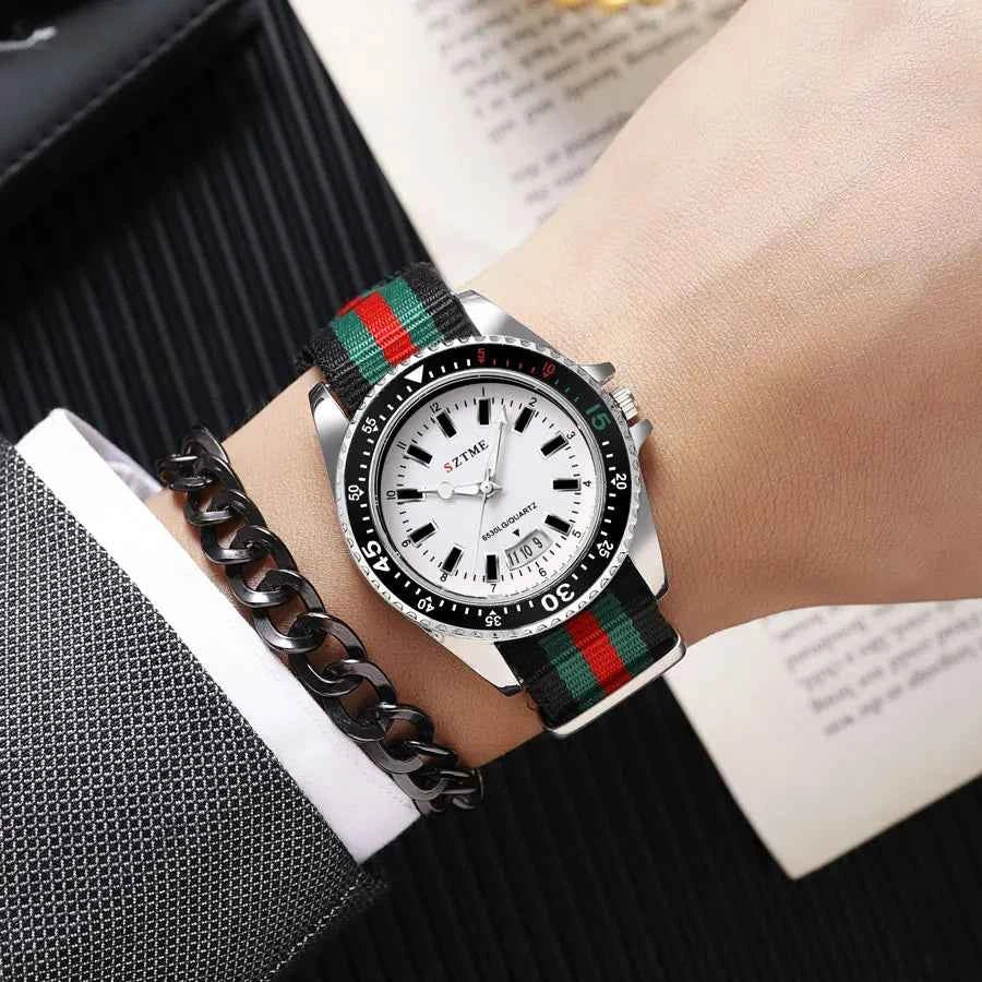 New fashionable men's nylon strap calendar watch, luxurious and simple business men's and women's night light quartz watch - Mountain ship