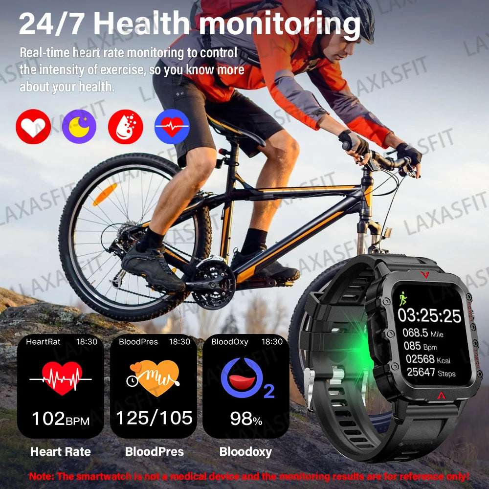 LAXASFIT 2024 Outdoor Military Men's Smart Watch Bluetooth Talk Sports Heart Rate Monitor Smart Watch Android IOS - Mountain ship