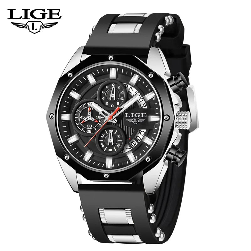 LIGE Fashion Men Watches Top Brand Luxury Silicone Sport Watch Men Quartz Date Clock Waterproof Wristwatch Chronograph Clock Man - Mountain ship