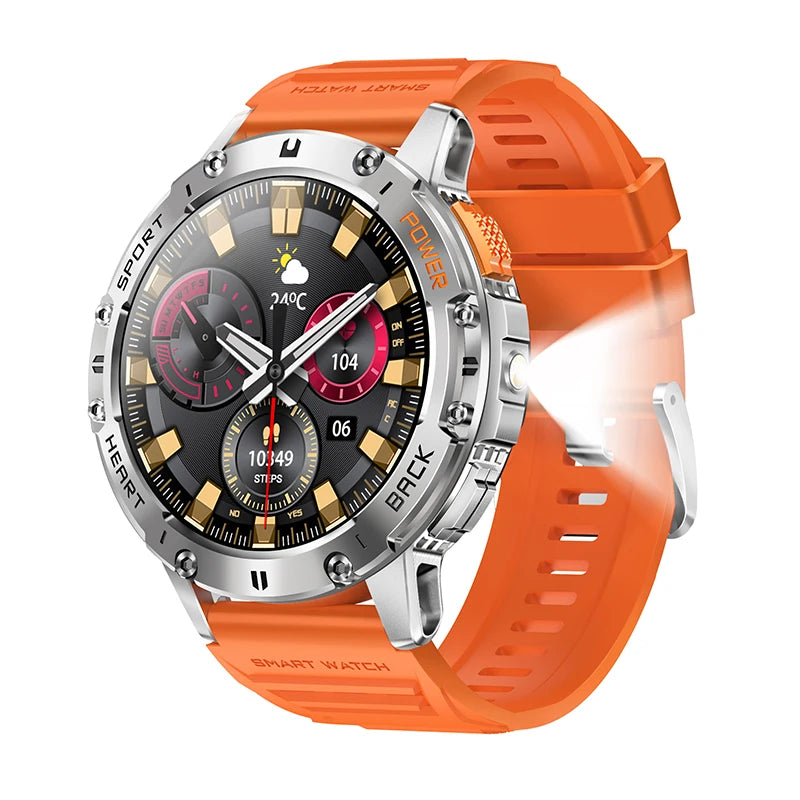 For Huawei Xiaomi New AMOLED Smart Watch Men with Flashlight Sports Waterproof Fitness Tracker Bluetooth Call Smartwatch Man+Box - Mountain ship