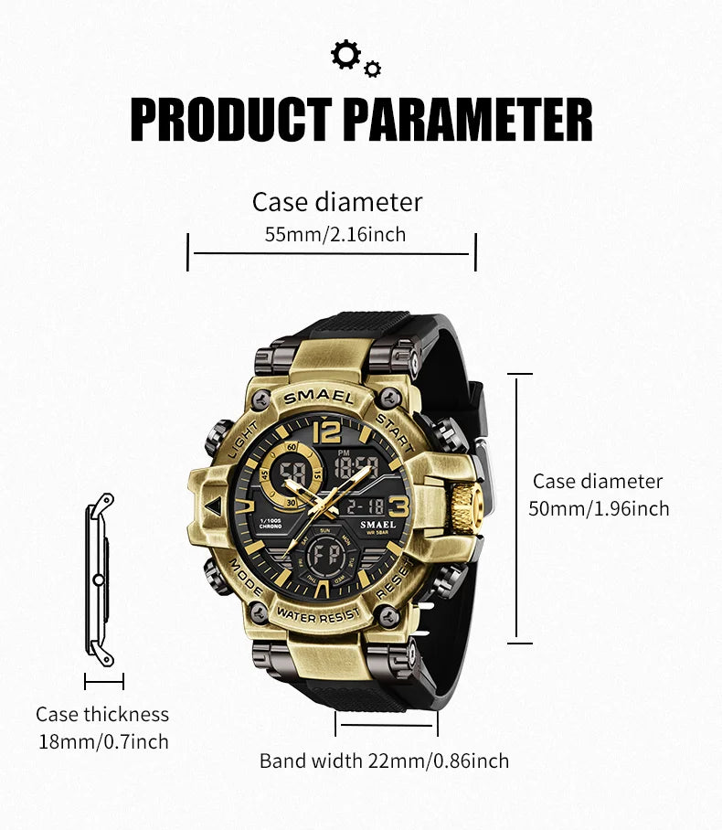 2025 SMAEL Sports Watches Men LED Watches New 50m Waterproof Digital Watches 8110 Shockproof Sports Watches for Men Electrionic - Mountain ship