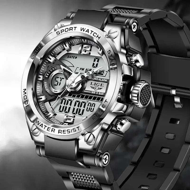 LIGE Men Military Watch Digital 50m Waterproof Wristwatch LED Quartz Clock Sport Watch Male Big Watches Men Relogios Masculino - Mountain ship