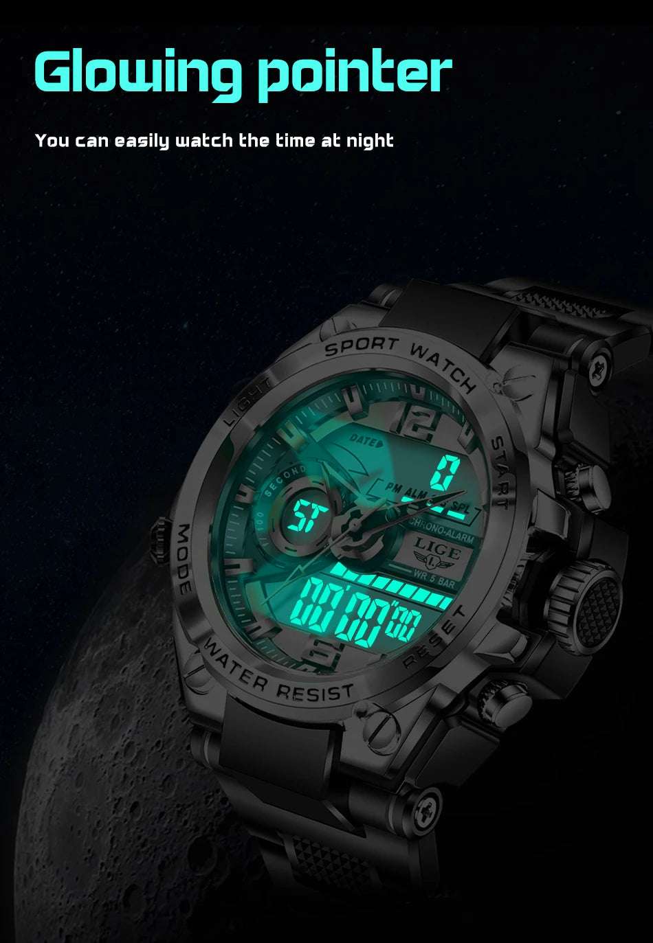 LIGE Men Military Watch Digital 50m Waterproof Wristwatch LED Quartz Clock Sport Watch Male Big Watches Men Relogios Masculino - Mountain ship