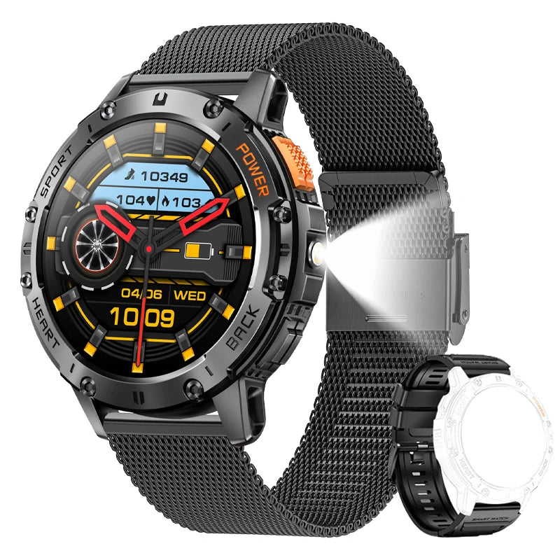 For Huawei Xiaomi New AMOLED Smart Watch Men with Flashlight Sports Waterproof Fitness Tracker Bluetooth Call Smartwatch Man+Box - Mountain ship