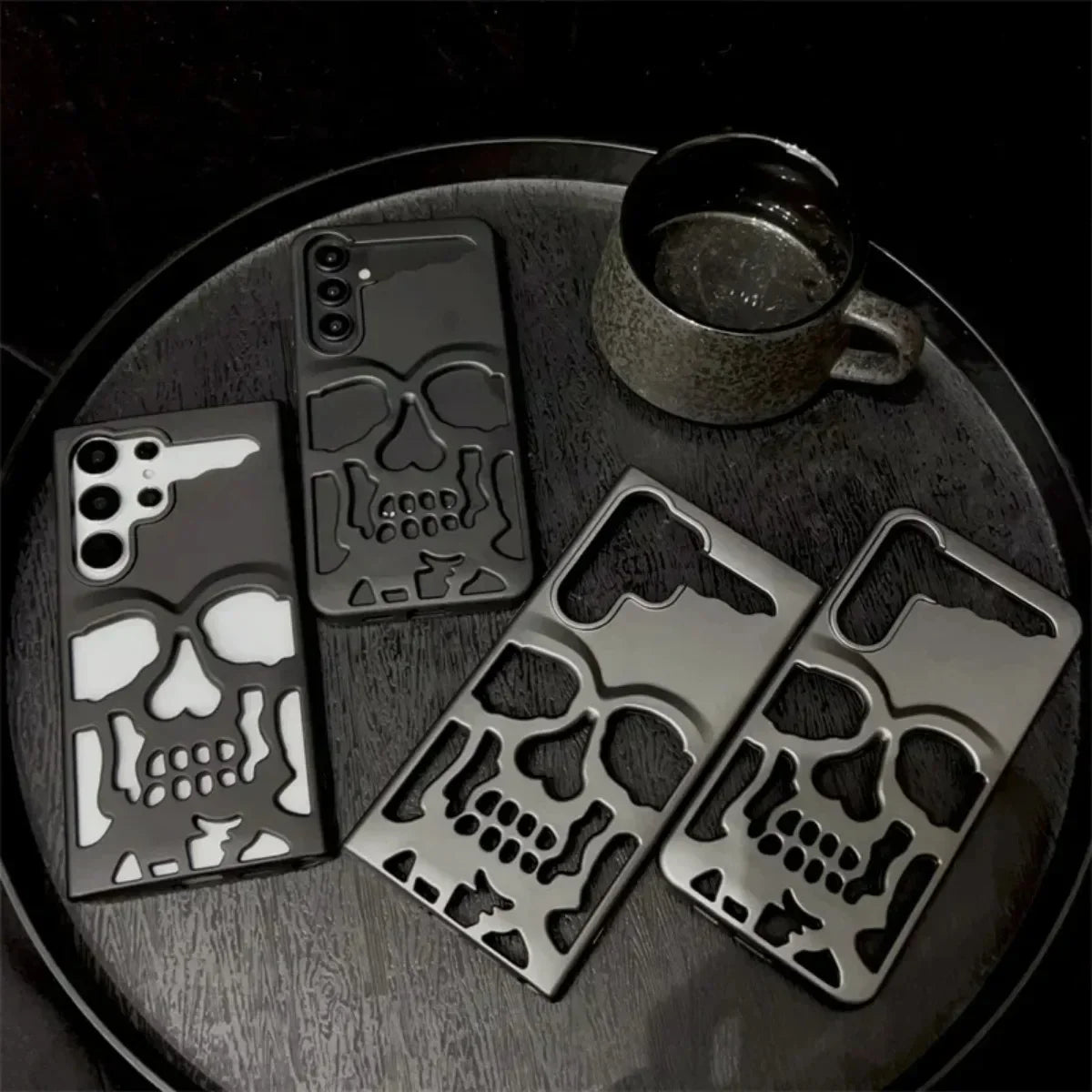 3D Matte Metallic Color Hollow Out Skull Hard Phone Case For Samsung Galaxy S23 S24 Ultra S24 S23 Plus Shockproof Luxury Cover - Mountain ship