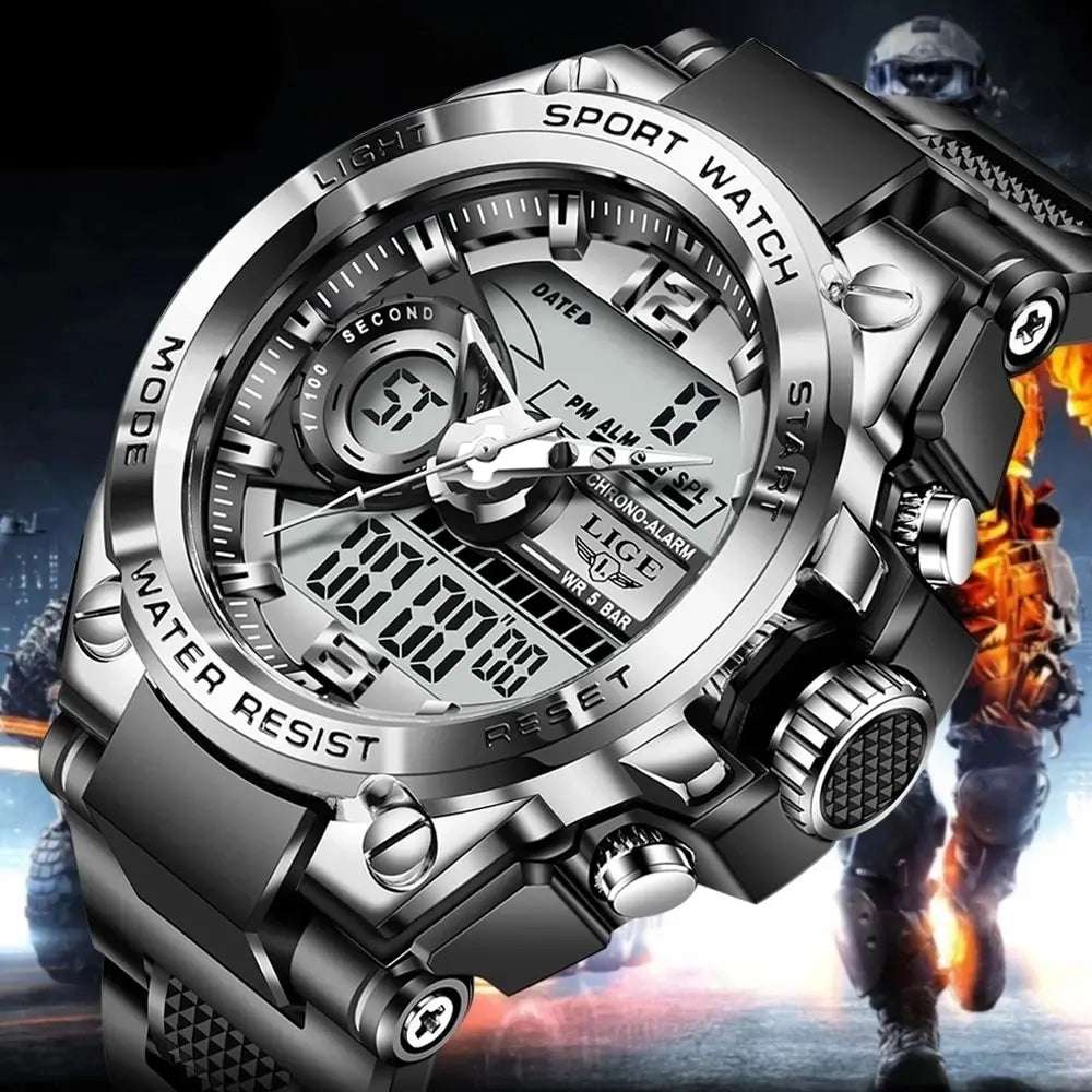 LIGE Men Military Watch Digital 50m Waterproof Wristwatch LED Quartz Clock Sport Watch Male Big Watches Men Relogios Masculino - Mountain ship
