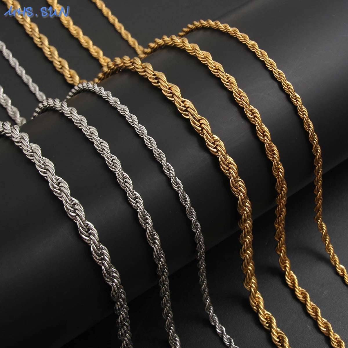 MHS.SUN Hip Hop Stainless Steel Gold/Sliver Color 3MM 5MM Twisted Rope Chain Necklaces For Women Men Party Jewelry Accessories - Mountain ship