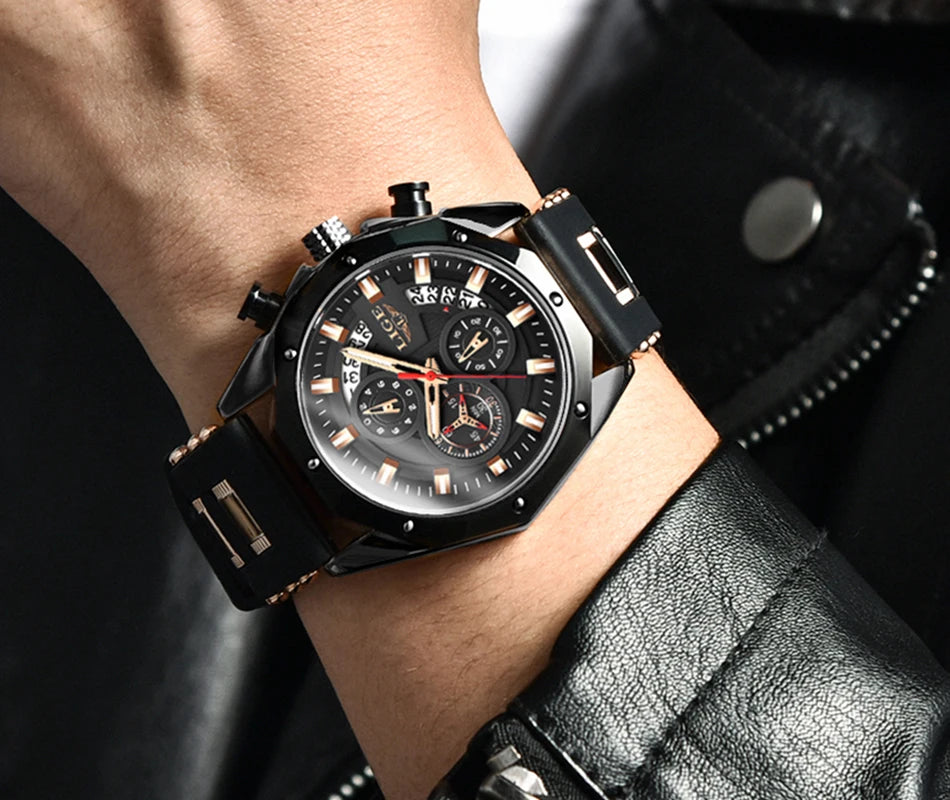 LIGE Fashion Men Watches Top Brand Luxury Silicone Sport Watch Men Quartz Date Clock Waterproof Wristwatch Chronograph Clock Man - Mountain ship
