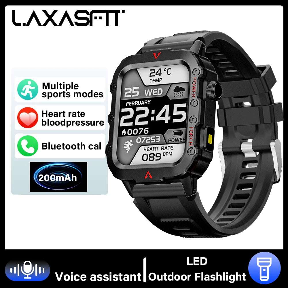 LAXASFIT 2024 Outdoor Military Men's Smart Watch Bluetooth Talk Sports Heart Rate Monitor Smart Watch Android IOS - Mountain ship