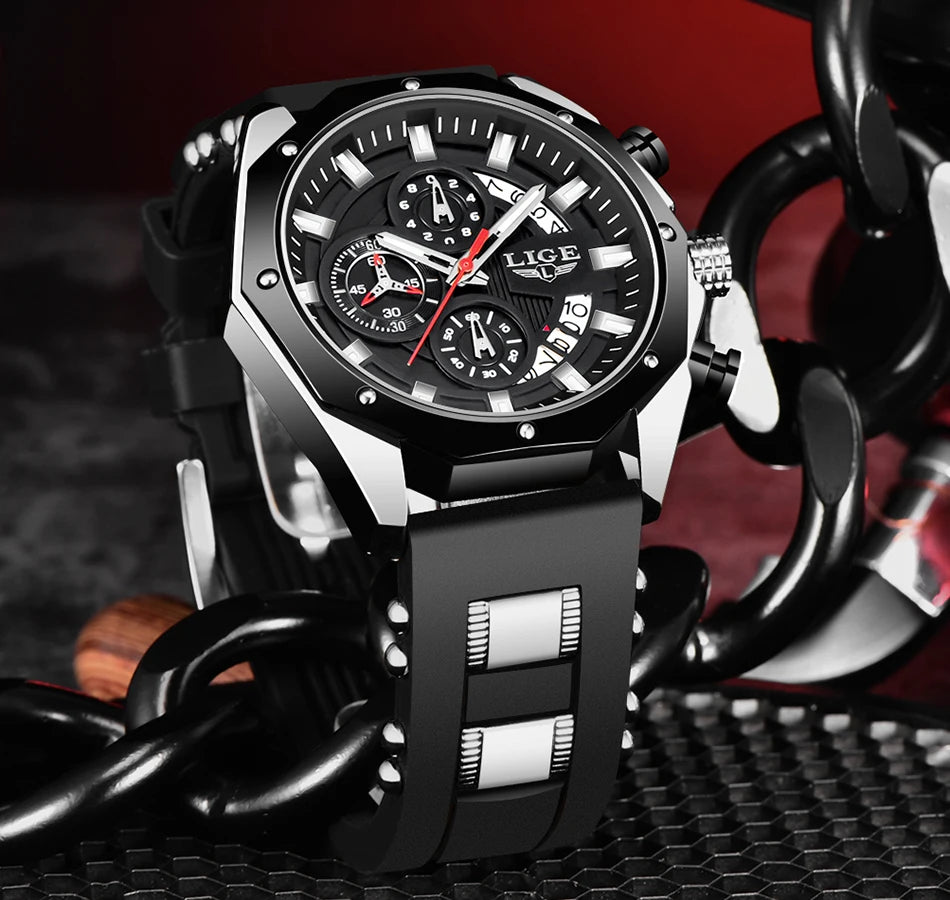 LIGE Fashion Men Watches Top Brand Luxury Silicone Sport Watch Men Quartz Date Clock Waterproof Wristwatch Chronograph Clock Man - Mountain ship