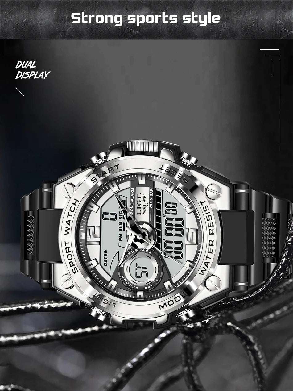 LIGE Men Military Watch Digital 50m Waterproof Wristwatch LED Quartz Clock Sport Watch Male Big Watches Men Relogios Masculino - Mountain ship