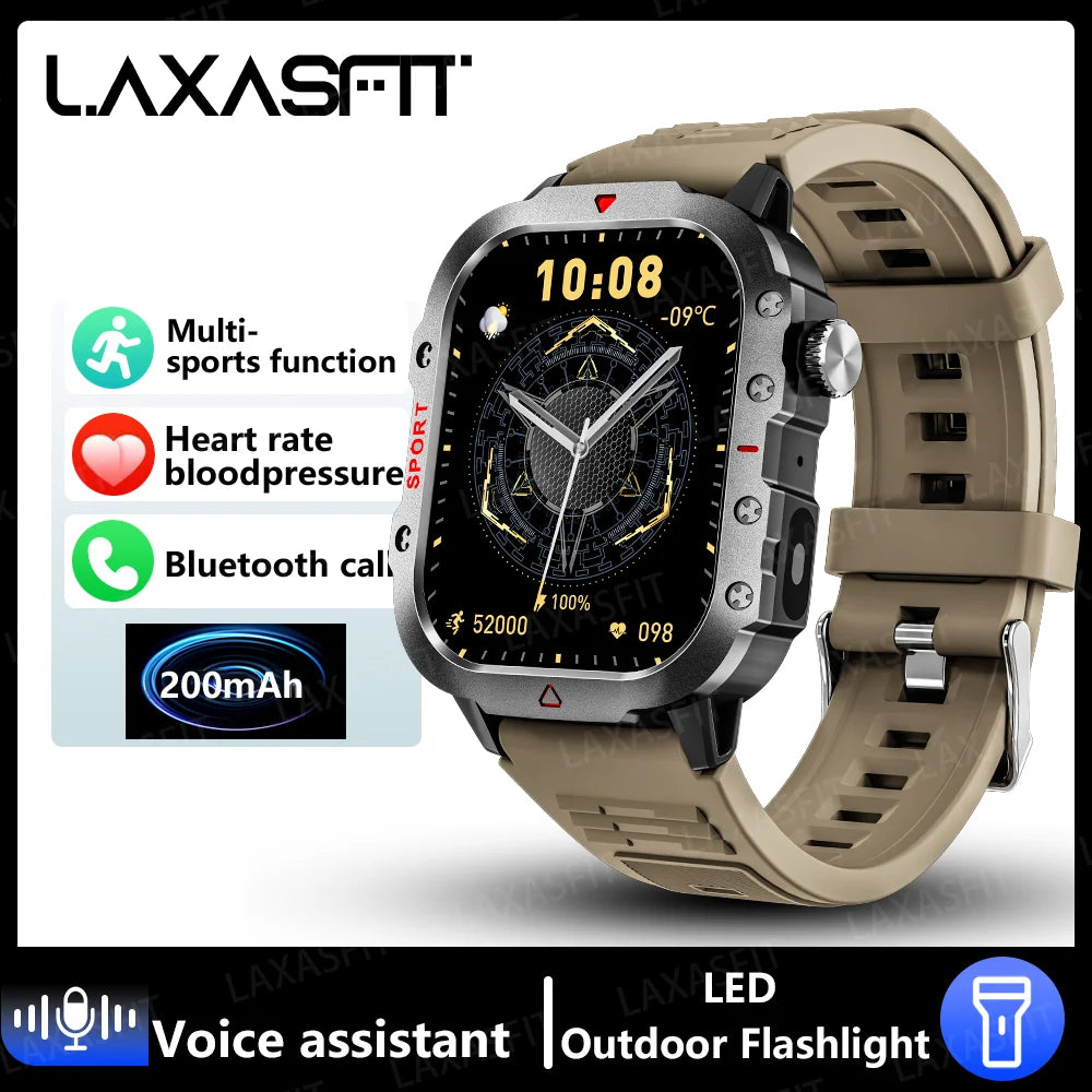 LAXASFIT 2024 Outdoor Military Men's Smart Watch Bluetooth Talk Sports Heart Rate Monitor Smart Watch Android IOS - Mountain ship