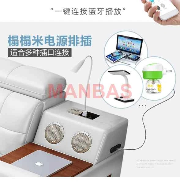 King/Queen Size Multifunctional Bed Tech Smart Beds Ultimate Camas TATAMI Massage Lit Genuine Leather Upholstered Bed with Audio - Mountain ship