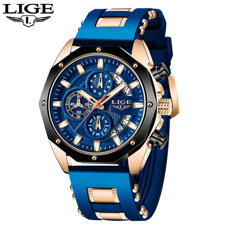 LIGE Fashion Men Watches Top Brand Luxury Silicone Sport Watch Men Quartz Date Clock Waterproof Wristwatch Chronograph Clock Man - Mountain ship
