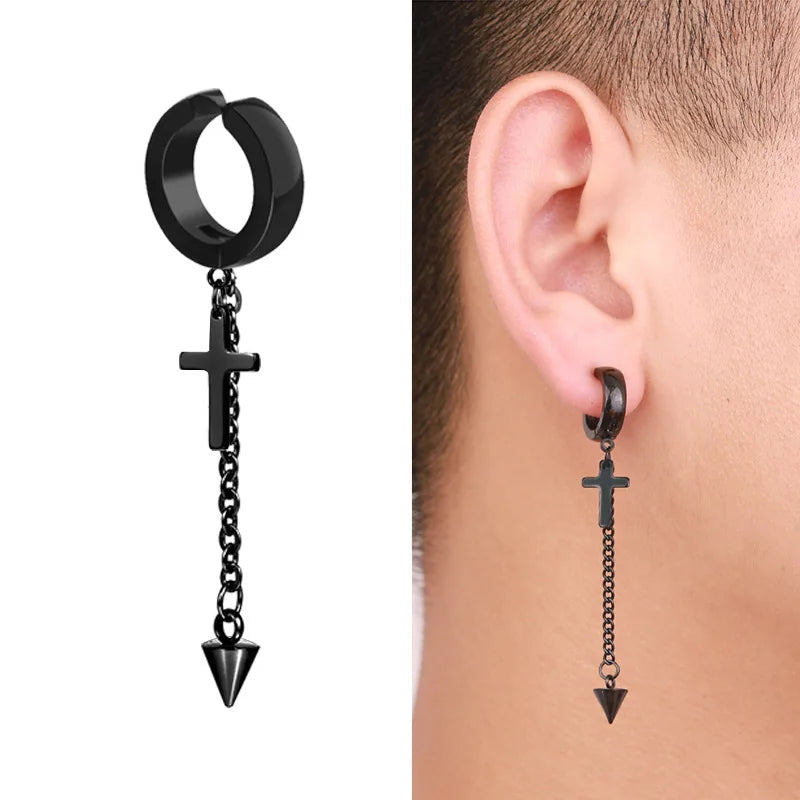 1 Piece Stainless Steel Ear Clip Earrings for Women Men Painless Fake Earrings Best Selling Style Punk Hip Hop Jewelry - Mountain ship