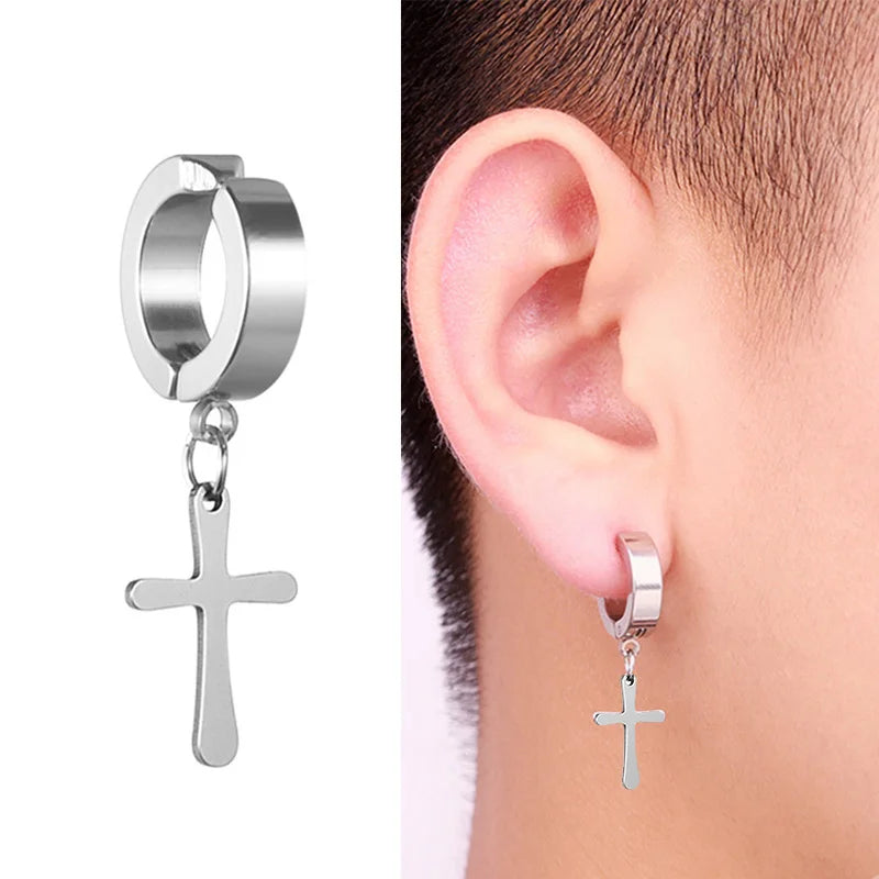1 Piece Stainless Steel Ear Clip Earrings for Women Men Painless Fake Earrings Best Selling Style Punk Hip Hop Jewelry - Mountain ship