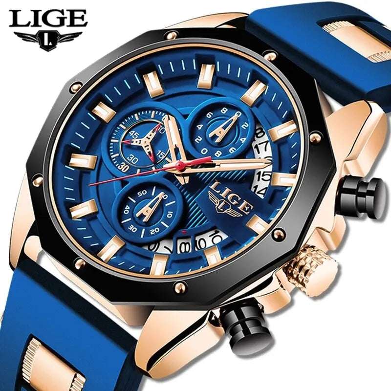 LIGE Fashion Men Watches Top Brand Luxury Silicone Sport Watch Men Quartz Date Clock Waterproof Wristwatch Chronograph Clock Man - Mountain ship