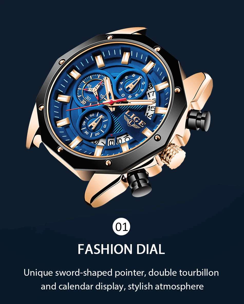 LIGE Fashion Men Watches Top Brand Luxury Silicone Sport Watch Men Quartz Date Clock Waterproof Wristwatch Chronograph Clock Man - Mountain ship
