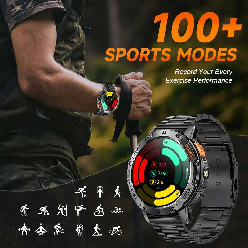 For Huawei Xiaomi New AMOLED Smart Watch Men with Flashlight Sports Waterproof Fitness Tracker Bluetooth Call Smartwatch Man+Box - Mountain ship
