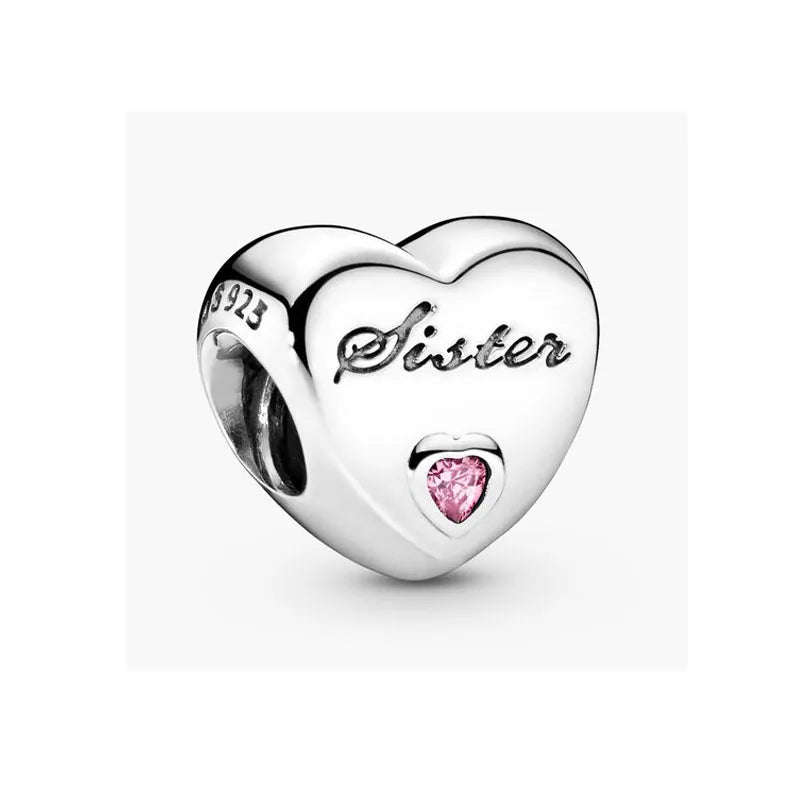 Europe 925 Silver Family Charm Fit Original Bracelet Jewelry Pendant Boy Girl Sparkling Mom Bead Sisters Pandora Dangle Plated - Mountain ship
