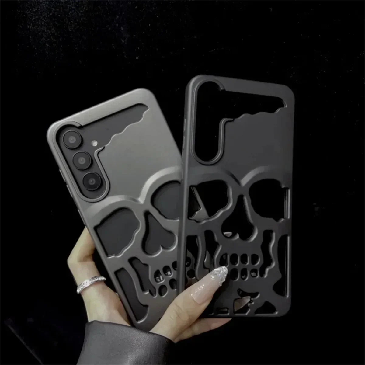 3D Matte Metallic Color Hollow Out Skull Hard Phone Case For Samsung Galaxy S23 S24 Ultra S24 S23 Plus Shockproof Luxury Cover - Mountain ship
