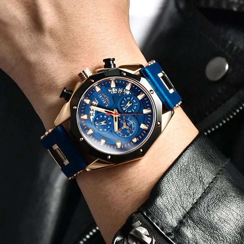 LIGE Fashion Men Watches Top Brand Luxury Silicone Sport Watch Men Quartz Date Clock Waterproof Wristwatch Chronograph Clock Man - Mountain ship