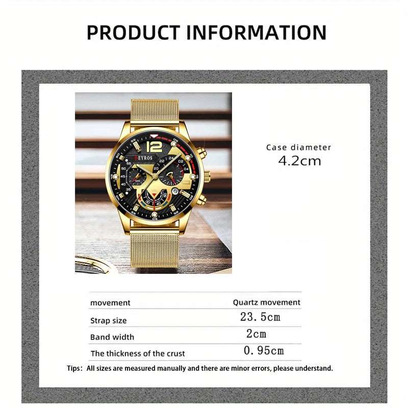 Fashion Mens Business Watches Luxury Stainless Steel Mesh Belt Quartz Wrist Watch Luminous Clock Men Casual Calendar Watch - Mountain ship