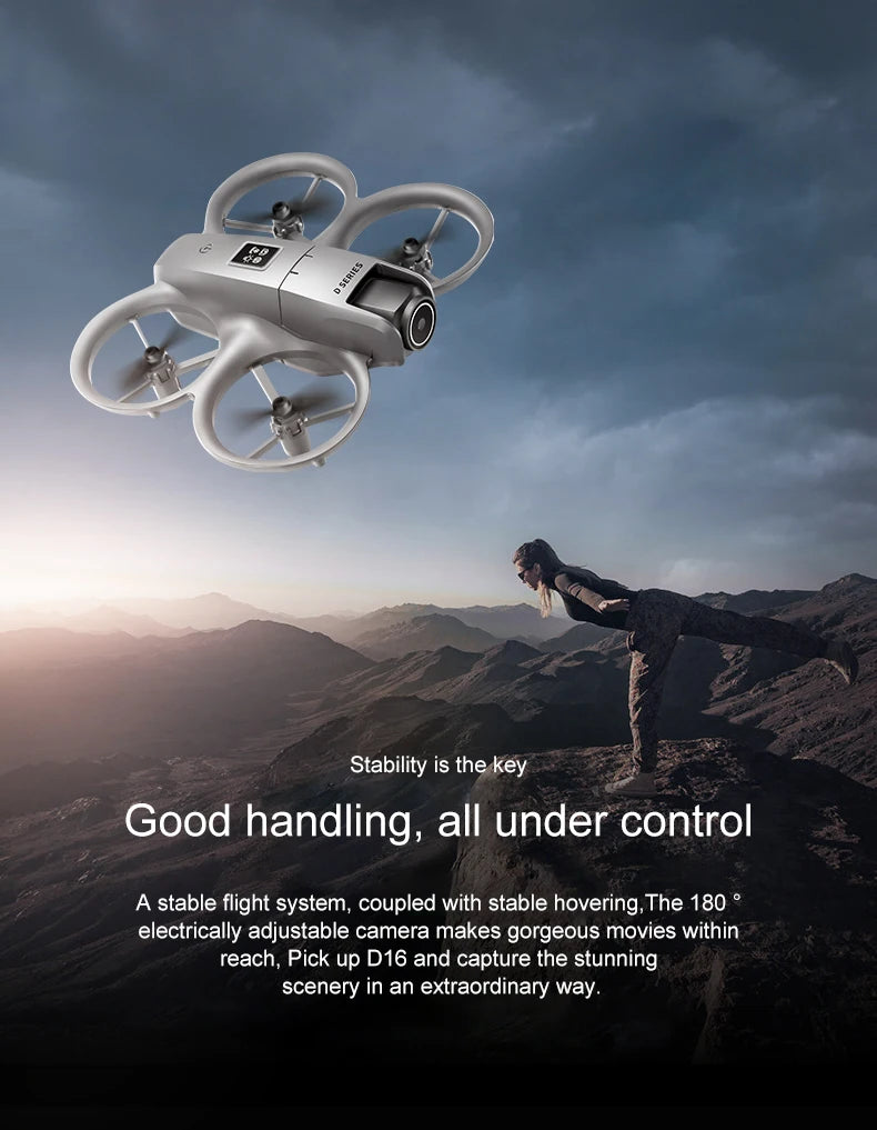 2025 D16 Mini Drone HD Camera 4K 1080P 180 ° Lens Dron Professional Obstacle Avoidance Optical Flow FPV Dron RC Quadcopter Toys - Mountain ship