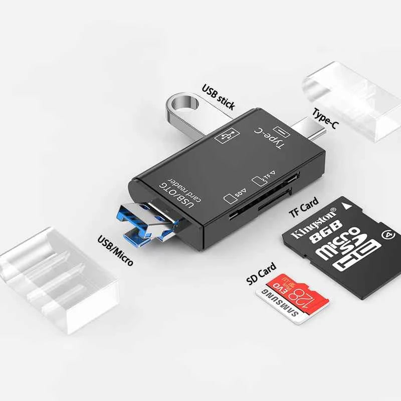 USB3.0 Card Reader 6 in 1 OTG Multifunction Type C Micro TF SD USB Card Reader Adapter Computer Laptop Tablet Phone Accessories - Mountain ship