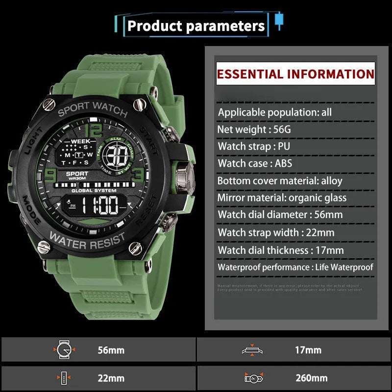 Men Waterproof Sports Watches Multifunction Electronic Watches Anti Drop and Shock-absorbing Wristwatches - Mountain ship