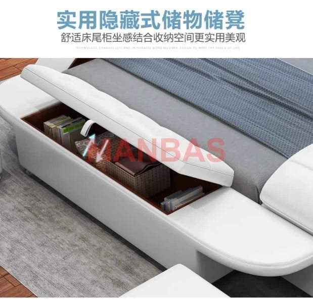 King/Queen Size Multifunctional Bed Tech Smart Beds Ultimate Camas TATAMI Massage Lit Genuine Leather Upholstered Bed with Audio - Mountain ship