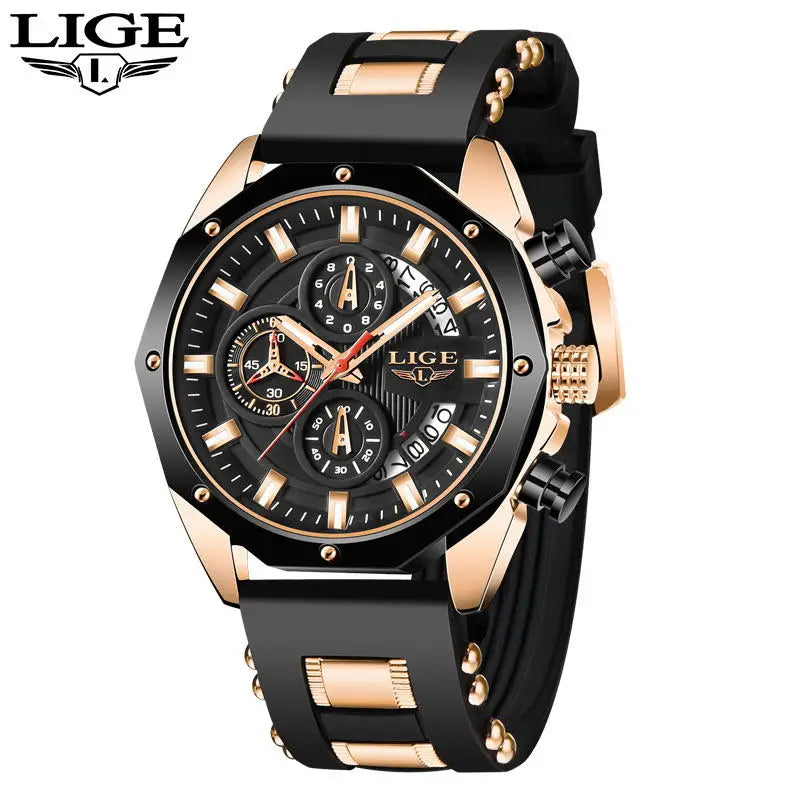 LIGE Fashion Men Watches Top Brand Luxury Silicone Sport Watch Men Quartz Date Clock Waterproof Wristwatch Chronograph Clock Man - Mountain ship