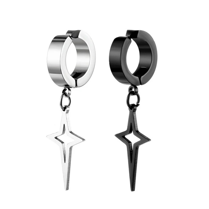 1 Piece Stainless Steel Ear Clip Earrings for Women Men Painless Fake Earrings Best Selling Style Punk Hip Hop Jewelry - Mountain ship