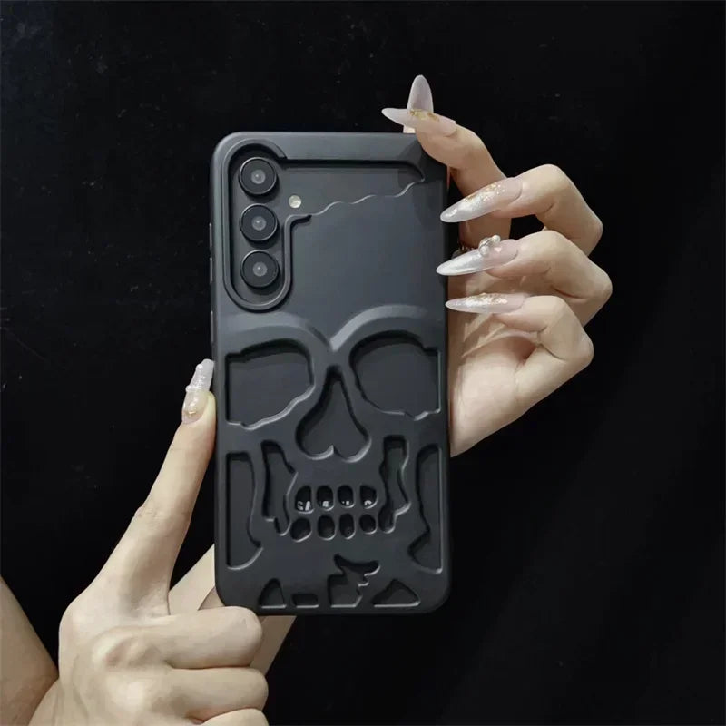 3D Matte Metallic Color Hollow Out Skull Hard Phone Case For Samsung Galaxy S23 S24 Ultra S24 S23 Plus Shockproof Luxury Cover - Mountain ship