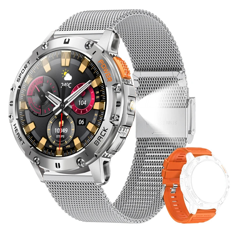 For Huawei Xiaomi New AMOLED Smart Watch Men with Flashlight Sports Waterproof Fitness Tracker Bluetooth Call Smartwatch Man+Box - Mountain ship