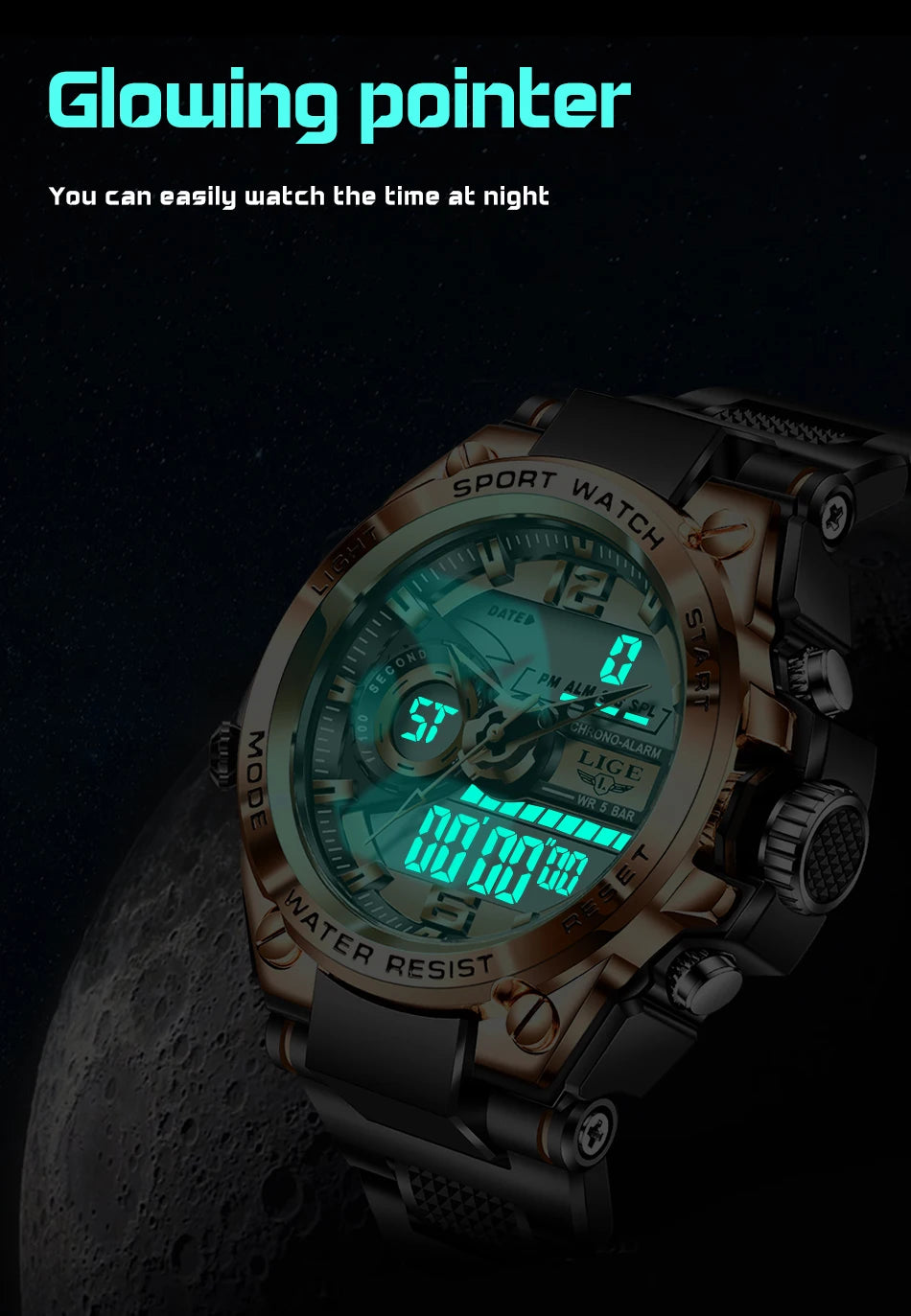LIGE Men Military Watch Digital 50m Waterproof Wristwatch LED Quartz Clock Sport Watch Male Big Watches Men Relogios Masculino - Mountain ship