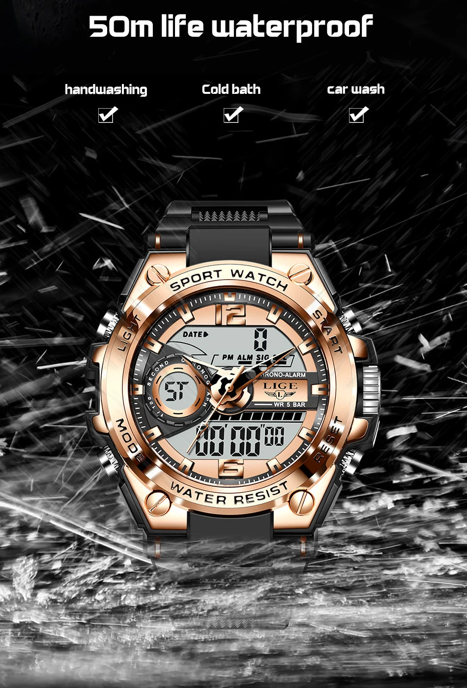 LIGE Men Military Watch Digital 50m Waterproof Wristwatch LED Quartz Clock Sport Watch Male Big Watches Men Relogios Masculino - Mountain ship