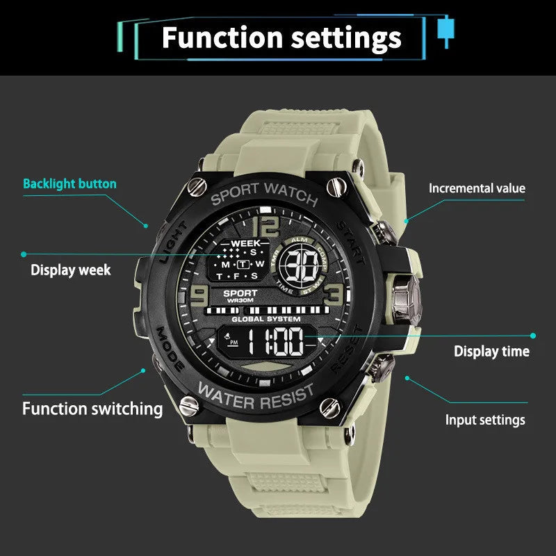 Men Waterproof Sports Watches Multifunction Electronic Watches Anti Drop and Shock-absorbing Wristwatches - Mountain ship
