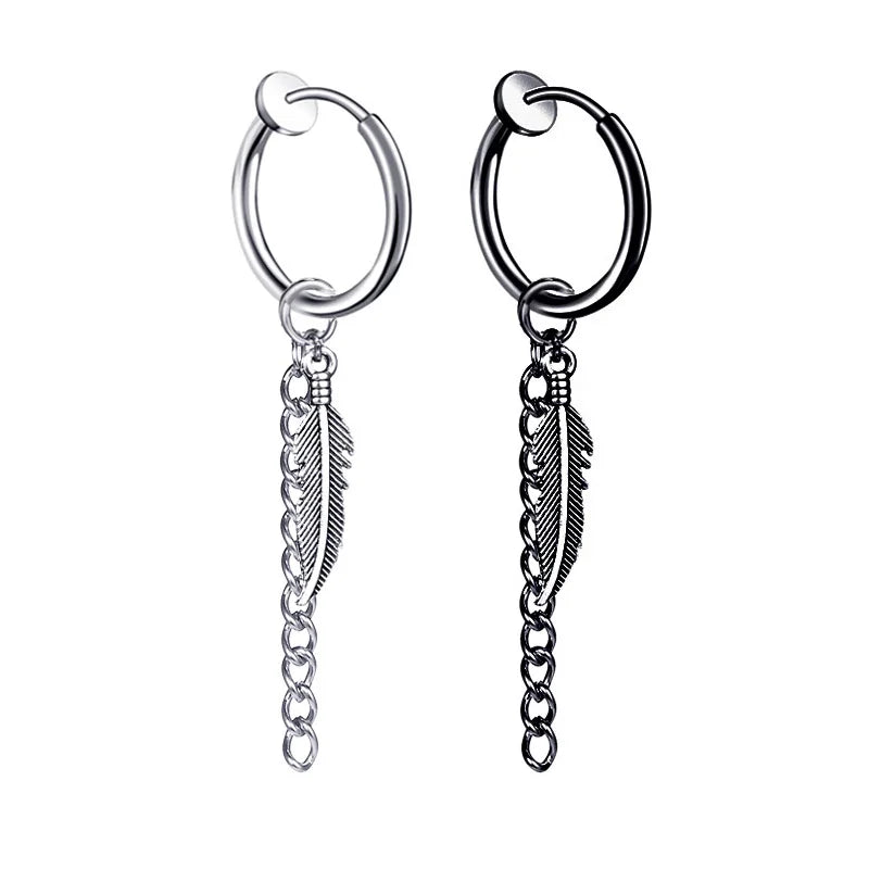1 Piece Stainless Steel Ear Clip Earrings for Women Men Painless Fake Earrings Best Selling Style Punk Hip Hop Jewelry - Mountain ship