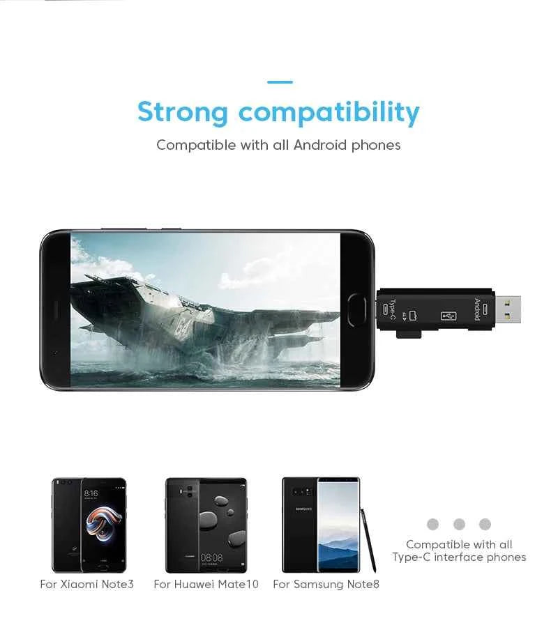 USB3.0 Card Reader 6 in 1 OTG Multifunction Type C Micro TF SD USB Card Reader Adapter Computer Laptop Tablet Phone Accessories - Mountain ship