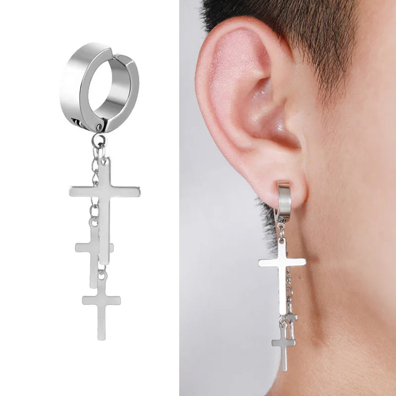 1 Piece Stainless Steel Ear Clip Earrings for Women Men Painless Fake Earrings Best Selling Style Punk Hip Hop Jewelry - Mountain ship