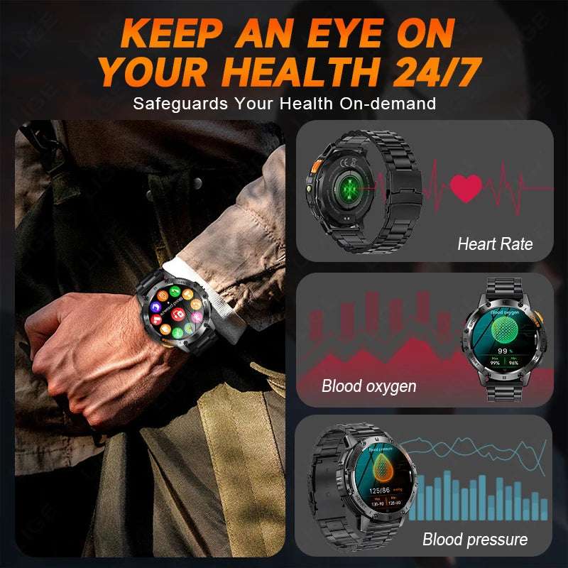For Huawei Xiaomi New AMOLED Smart Watch Men with Flashlight Sports Waterproof Fitness Tracker Bluetooth Call Smartwatch Man+Box - Mountain ship
