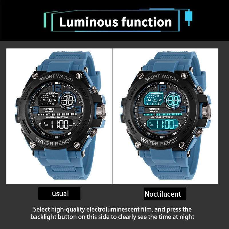 Men Waterproof Sports Watches Multifunction Electronic Watches Anti Drop and Shock-absorbing Wristwatches - Mountain ship