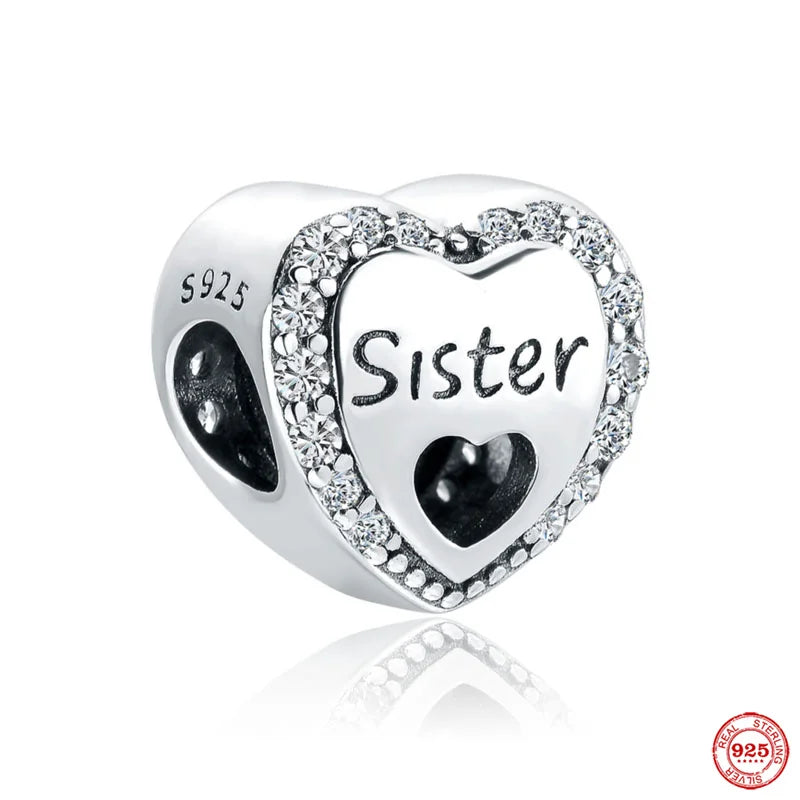 Europe 925 Silver Family Charm Fit Original Bracelet Jewelry Pendant Boy Girl Sparkling Mom Bead Sisters Pandora Dangle Plated - Mountain ship