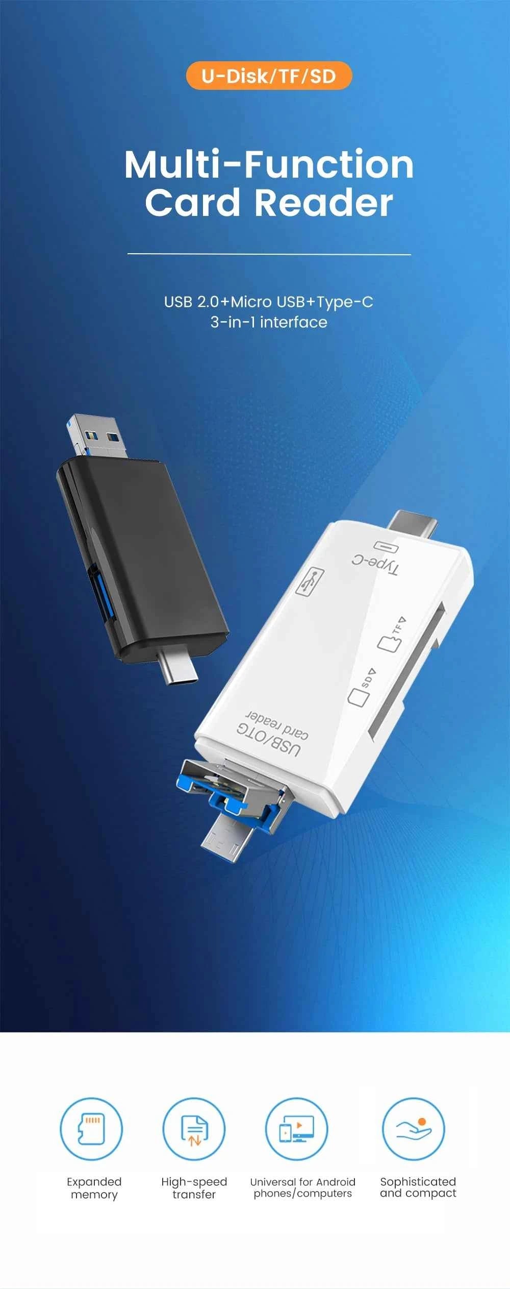 USB3.0 Card Reader 6 in 1 OTG Multifunction Type C Micro TF SD USB Card Reader Adapter Computer Laptop Tablet Phone Accessories - Mountain ship