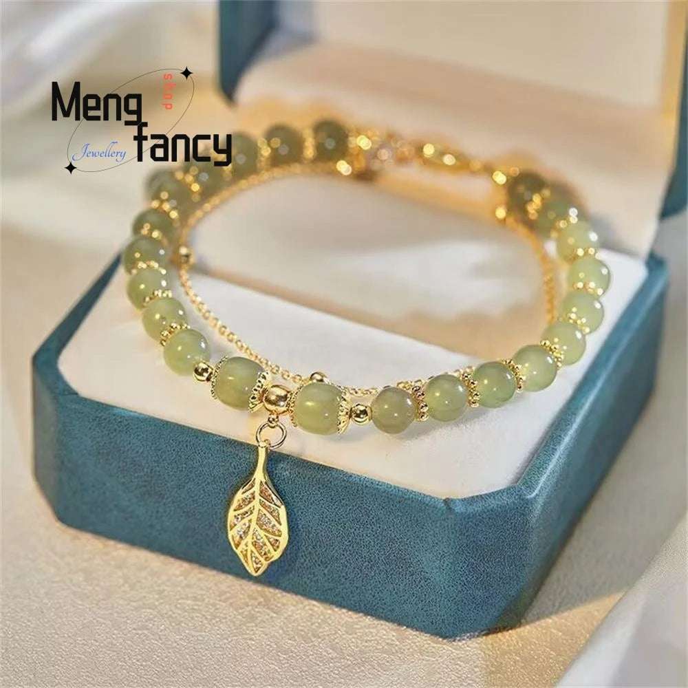 Natural Hetian Jasper Golden Branch Jade Leaves Bracelet Exquisite Sexy Young Girls Fashion Jewelry Best Selling Holiday Gift - Mountain ship