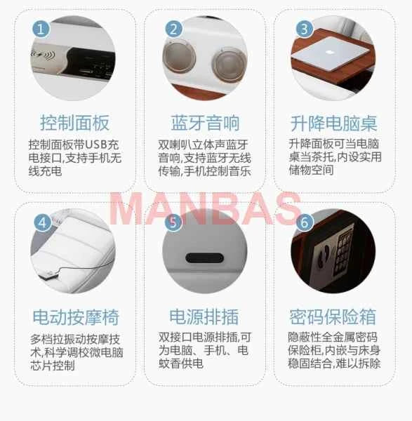 King/Queen Size Multifunctional Bed Tech Smart Beds Ultimate Camas TATAMI Massage Lit Genuine Leather Upholstered Bed with Audio - Mountain ship